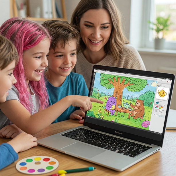 Children using laptop