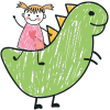 Doodle of a child riding a dinosaur