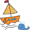 Doodle of a boat and whale