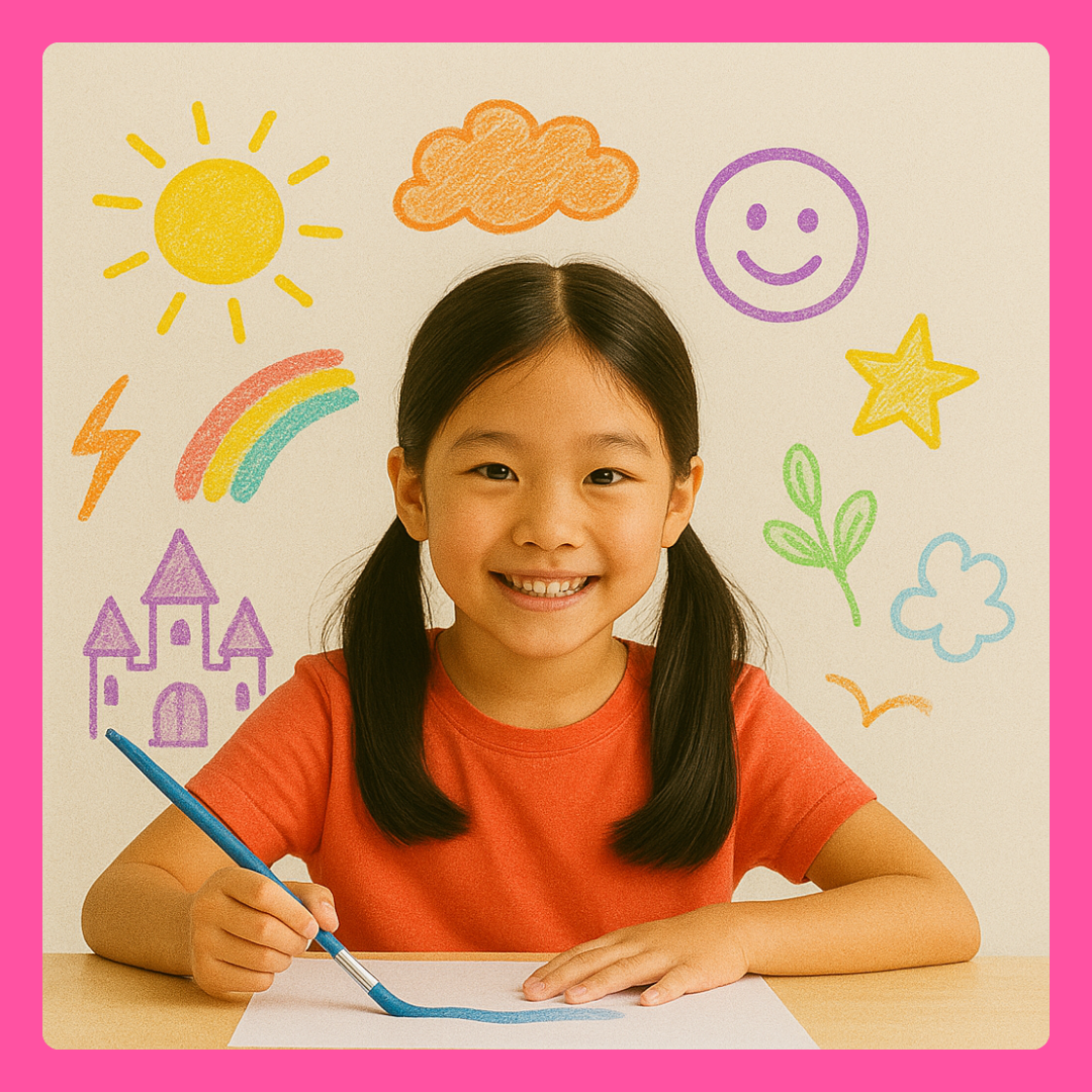 Child painting a rainbow